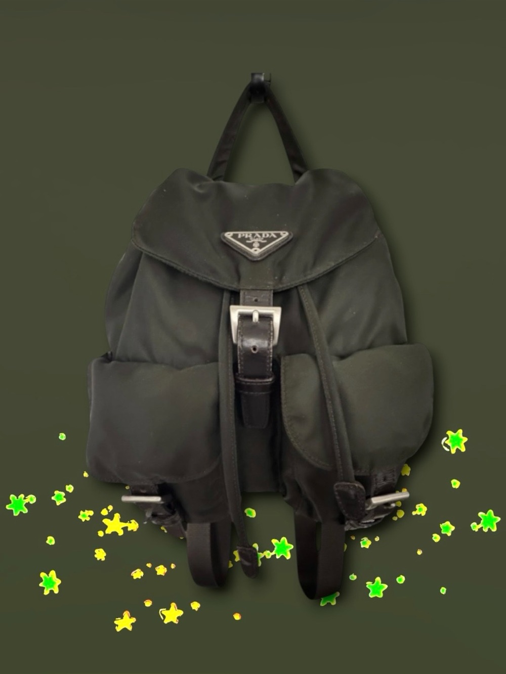 💕PRADA Backpack Nylon with Leather Trim Silver-Tone HW • MILITARY GREEN • SMALL